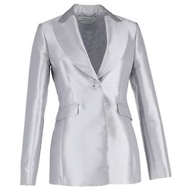 Gabriela Hearst Serge Blazer in Silver Silk  Silvery Metallic