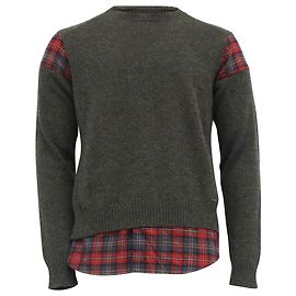 Dsquared2 Strickpullover mit Karoeinsatz aus grüner Wolle Grün Olivgrün