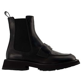 Bottines Worker Punk - Alexander Mcqueen - Noir/Blanc - Cuir Noir