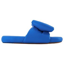Slides acolchoados Bow - Off White - Azul - Couro Azul