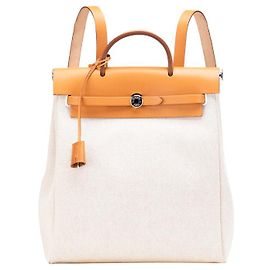 Hermès Mochila Hermes Herbag Ad PM Toile H em couro Marrom Bege