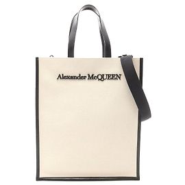 Bolsa tote de lona e couro com logo Alexander McQueen Branco