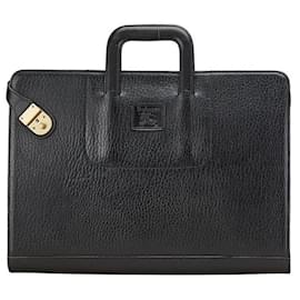 Burberry-Burberrys Check Lining Leather Briefcase-Black