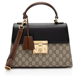 Gucci GG Supreme Padlock Pequena Bolsa de Mão Marrom Bege