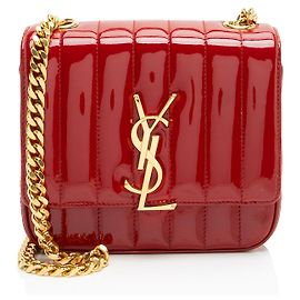 Saint Laurent Patent Leather Monogram Vicky Small Shoulder Bag Rouge
