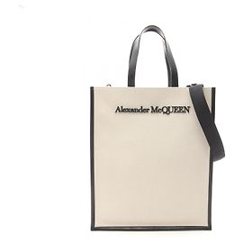 Alexander McQueen N/S Embroidered Canvas Leather Tote Bag White