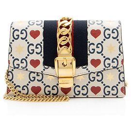 Gucci Leather GG Heart Stars Sylvie Super Mini Shoulder Bag Blue