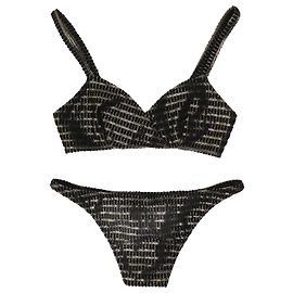 Lisa Marie Fernandez Set di bikini in jacquard metallico nero e oro Nero