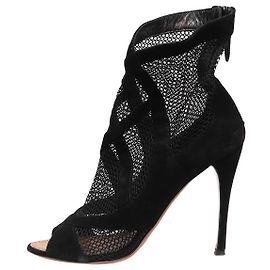 Alaïa Black suede mesh peep-toe ankle boots - size EU 40 Black