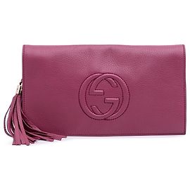 Gucci Pink Leather Soho Disco Clutch Pink Golden