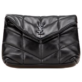 Saint Laurent Black Small Lambskin LouLou Puffer Clutch Black