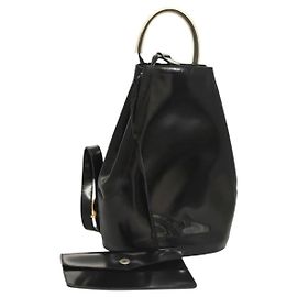 Salvatore Ferragamo Gancini Backpack Enamel Black Gold Auth 125955 Black Golden