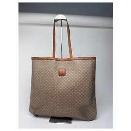 Céline Vintage Celine Triomphe monogram leather big bag beige brown Beige