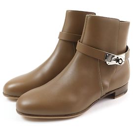 Hermès Hermes Leather Kelly Buckle Short Boots Brown