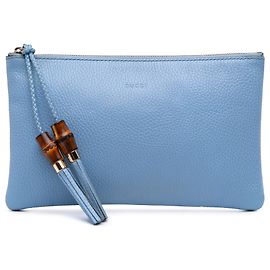 Clutch de couro de bezerro azul Gucci com alça de bambu Azul Azul claro