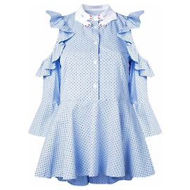 Autre Marque Vivetta Hands Collar Cold Shoulder Shirt White Blue