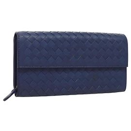 Autre Marque BOTTEGA VENETA INTRECCIATO Long Wallet Leather Blue Auth 127953V Blue
