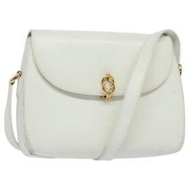 Bolsa de Ombro GUCCI em Couro Branco e Ouro Auth hk2861 Branco Dourado
