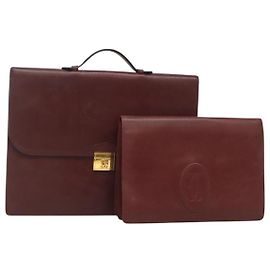 Bolso de negocios CARTIER de cuero burdeos con dorado Auth bs26077 Dorado Burdeos
