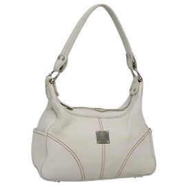 MCM Shoulder Bag Leather White Silver Auth 129389 Silvery White