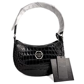 Philipp Plein Bolsa hobo de ombro em couro estampado de crocodilo preta Hexagon Preto