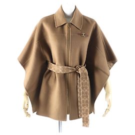 Coach Wool Cashmere Poncho mit Gürtel braun XS Braun