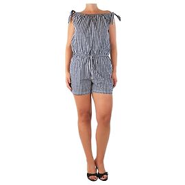 Tory Burch Blau-weißer Karomoverall - Größe M Blau