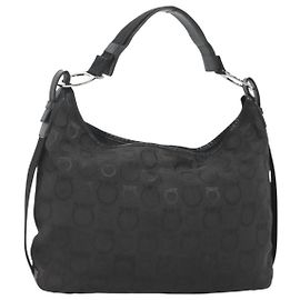 Borsa Gancini in tela e pelle nera argento di Salvatore Ferragamo Auth bs26905 Nero Argento