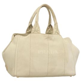 PRADA Canapa MM Handtasche Canvas Beige Gold Auth bs26853 Beige Golden