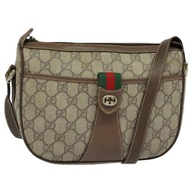GUCCI GG Supreme Web Sherry Line Sac PVC Beige Or 89 02 032 Auth ep9229 Beige Doré