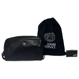 Bolsa de cintura de couro vintage Gianni Versace preta Preto