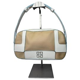 Bolsa vintage Givenchy 4G de couro e algodão azul branco bege Branco