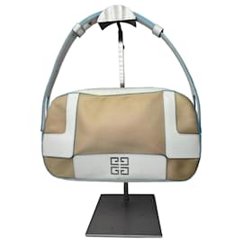 Givenchy-Vintage Givenchy 4G leather cotton bag blue white beige-White