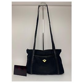 Bolsa de couro de algodão vintage Bottega Veneta preta Preto