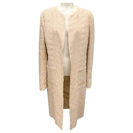 Rochas Ivory Tweed Mid Length Coat Cream