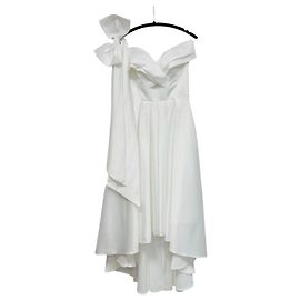 Autre Marque JJ's House Asymmetrical Satin Off the Shoulder Wedding Dress White White
