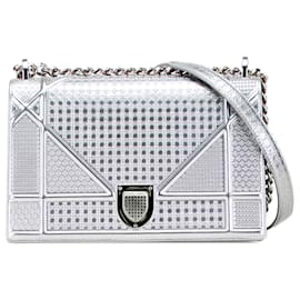 Dior-Dior Silver Medium Metallic Patent Microcannage Diorama Flap-Silvery