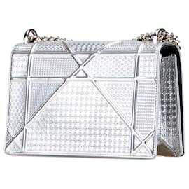 Dior-Dior Silver Medium Metallic Patent Microcannage Diorama Flap-Silvery