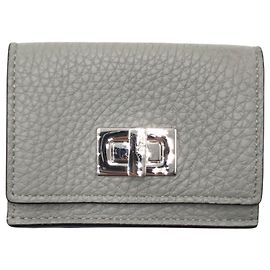 Fendi Peekaboo graue Leder Tri-Fold Geldbörse Braun