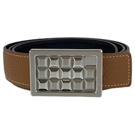 Hermès-Hermes Stud Buckle Belt-Brown,Silvery,Camel