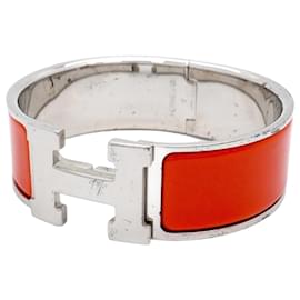 Hermès-Hermes Orange and Silver Metal Bangle-Silvery,Orange