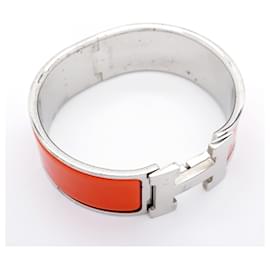 Hermès-Hermes Orange and Silver Metal Bangle-Silvery,Orange