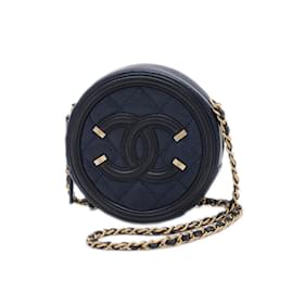Chanel-Chanel CC Filigree Round Chain Shoulder Bag-Black,Navy blue