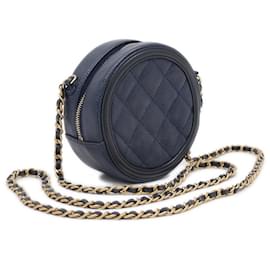 Chanel-Chanel CC Filigree Round Chain Shoulder Bag-Black,Navy blue