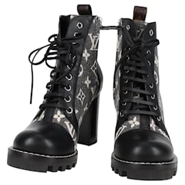 Louis Vuitton-LOUIS VUITTON Monogram Jaguar Star Trail Line Lace Up Boots Gray LV Auth 127740M-Brown