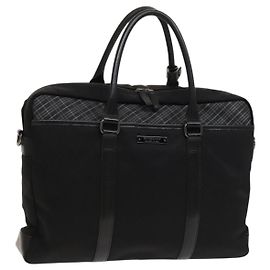 BURBERRY Black Label Business Bag Canvas Leather Black Silver Auth bs27132 Black Silvery