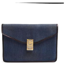 Céline Clutch Envelope 1985s Couro Denim Marinho Diamante Clutch Celine Azul marinho