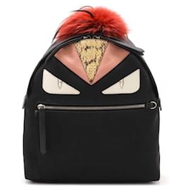 Fendi Nylon/Python/Fur/Leather Bag Bugs Monster Backpack 8BZ035 Black Pink Red