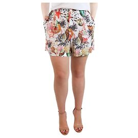 Mary Katrantzou White seashell printed linen shorts - size UK 14 White