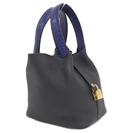 Hermès-Sac à main Hermes Picotin Lock Touch PM-Bleu